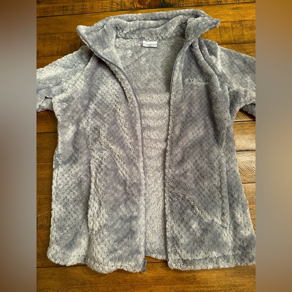 Columbia Textured Fleece Light Blue Gray Zip Front Jacket Size Small SUPER SOFT - Picture 3 of 9